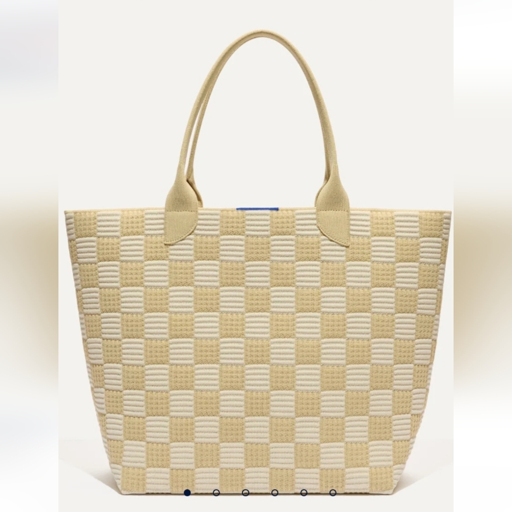 Elegant Beige and Cream Checkered Tote Bag